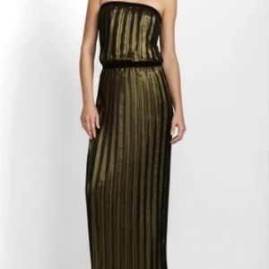 BCBG Gold Lamé Tube Accordion Strapless Gown Size Small